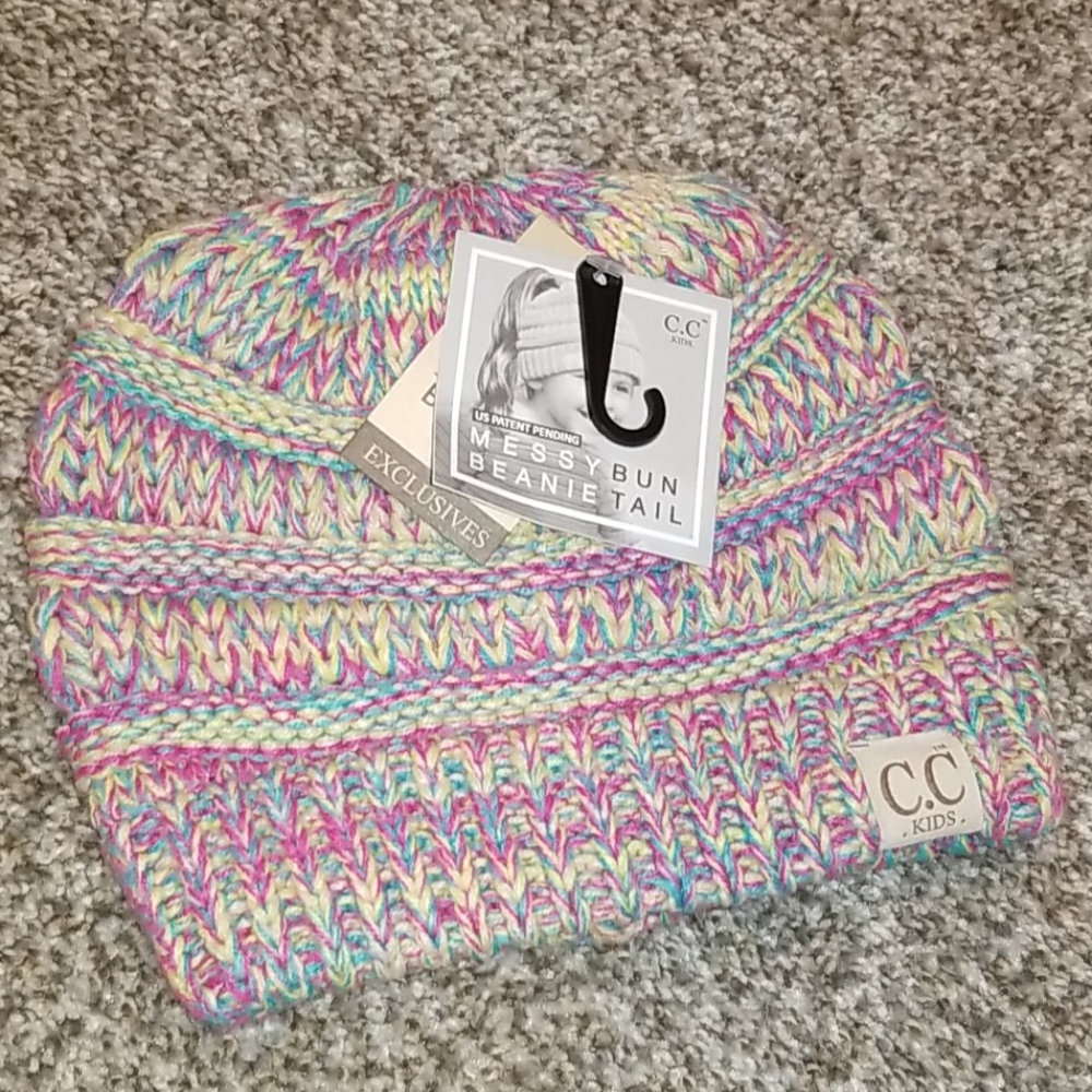 NWT Kids C.C. messy bun/pony tail beanie